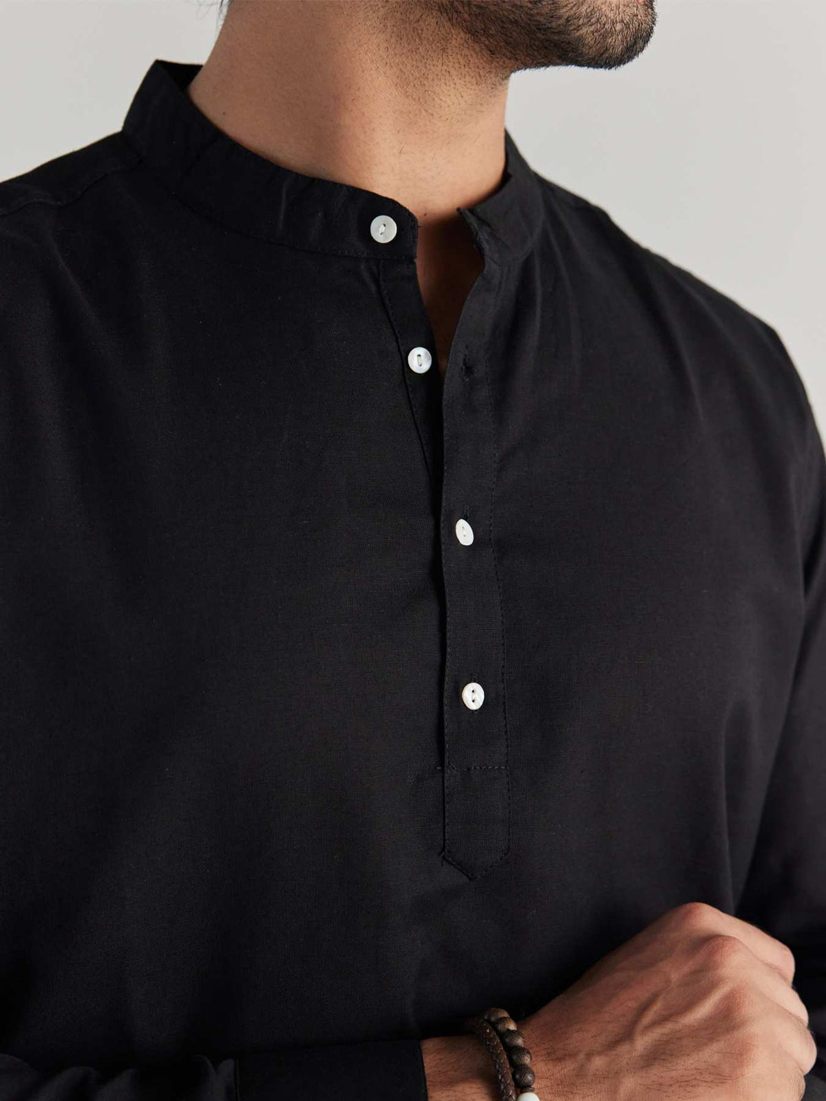 Men Black Airy Linen Short Kurtas