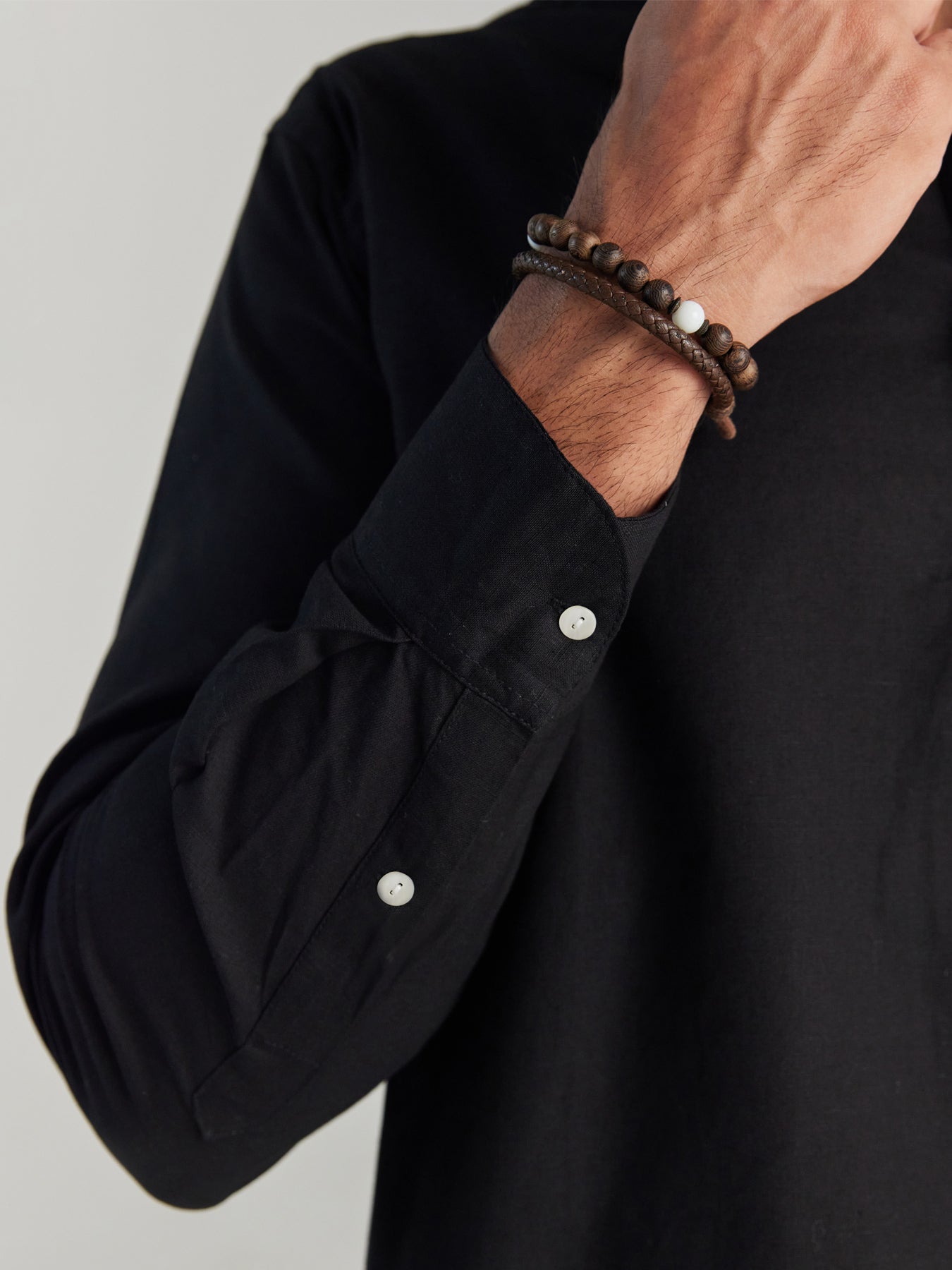 Men Black Airy Linen Short Kurta