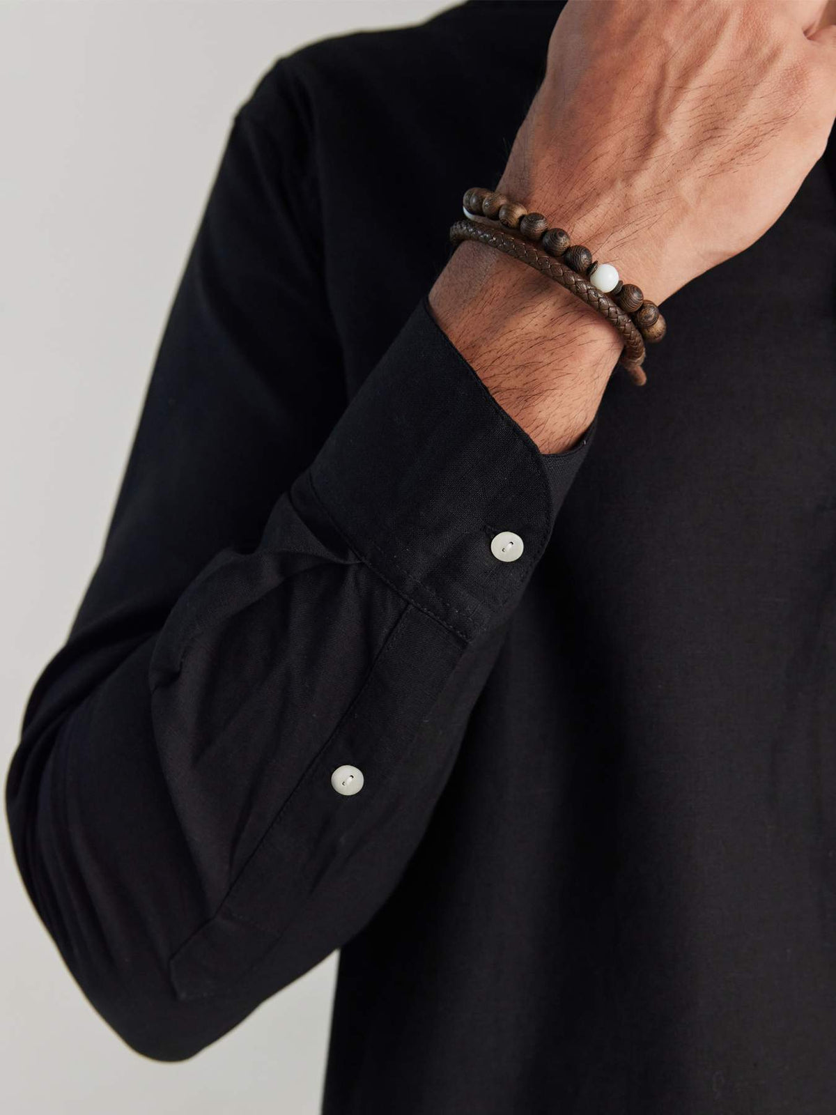 Men Black Airy Linen Short Kurtas