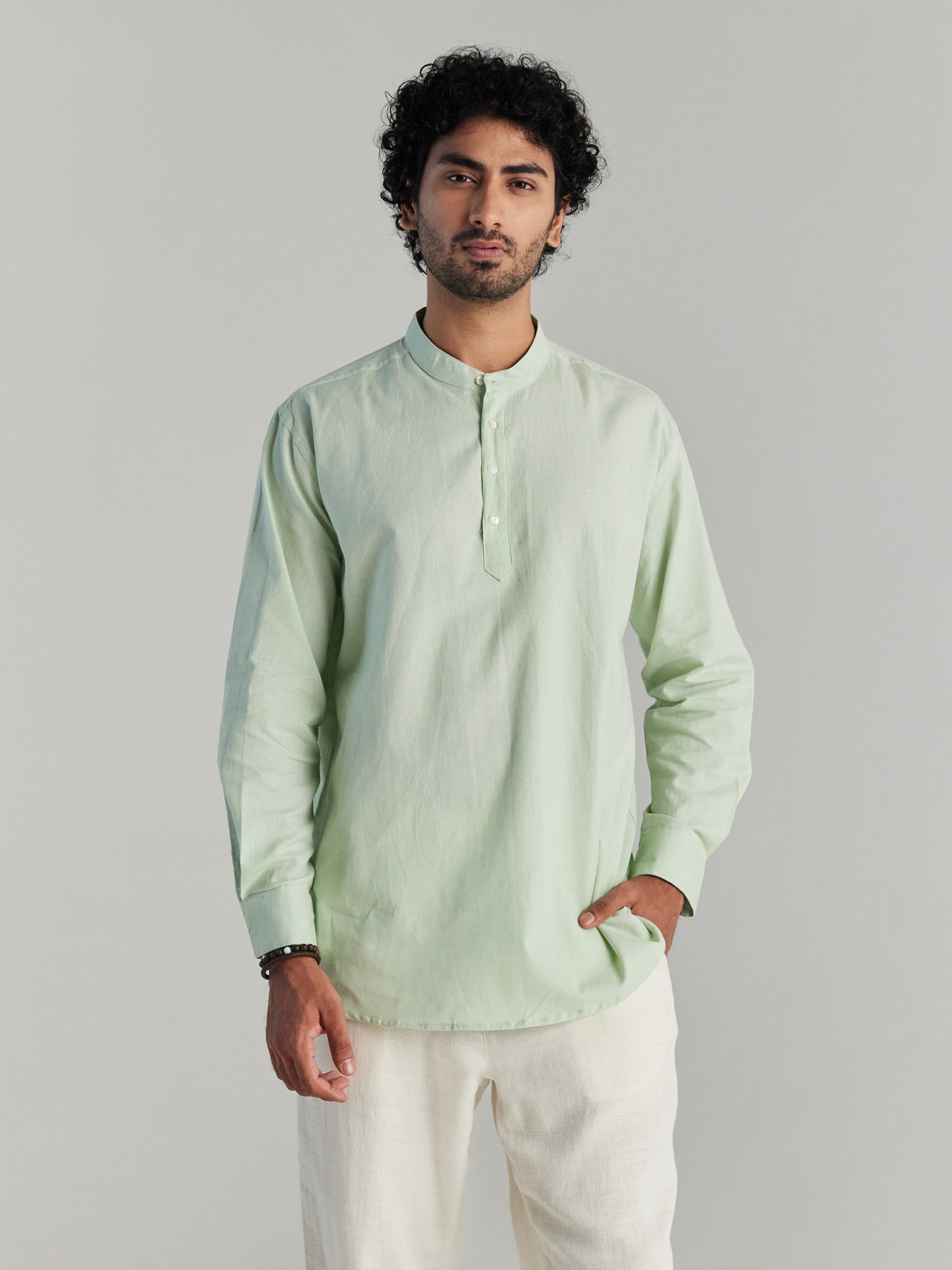 Men Mint Green Airy Linen Short Kurta