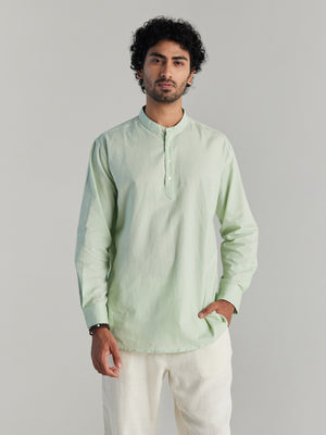 Men Mint Green Airy Linen Short Kurta