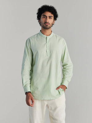 Men Mint Green Airy Linen Short Kurtas