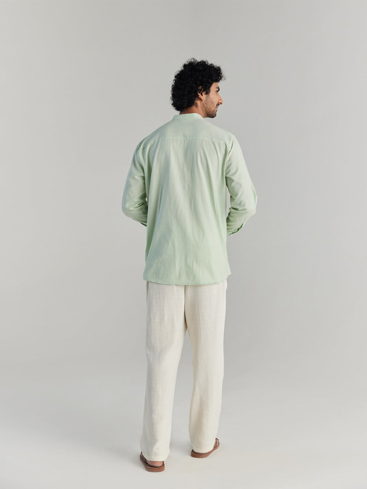 Men Mint Green Airy Linen Short Kurtas