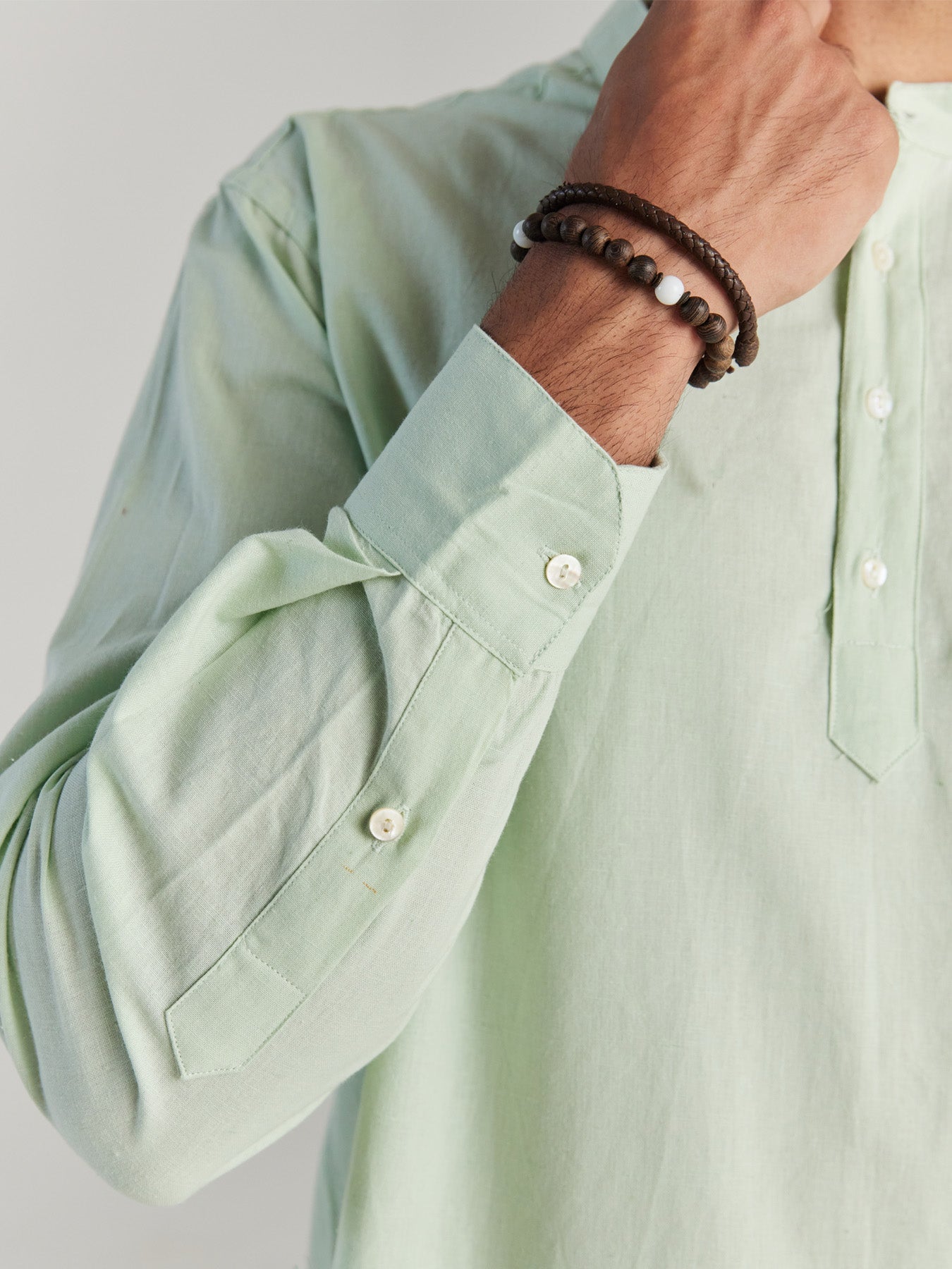 Men Mint Green Airy Linen Short Kurta