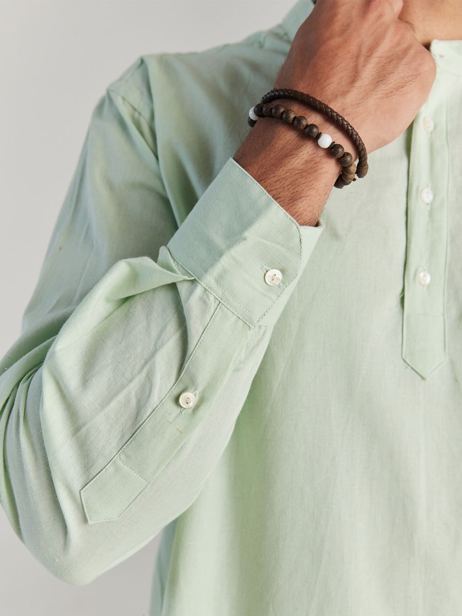 Men Mint Green Airy Linen Short Kurtas