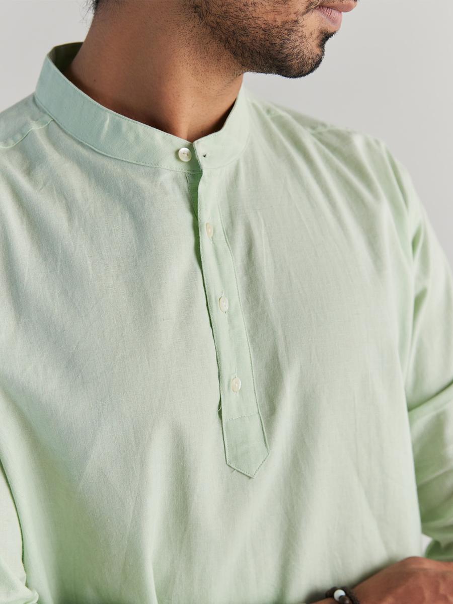 Men Mint Green Airy Linen Short Kurtas