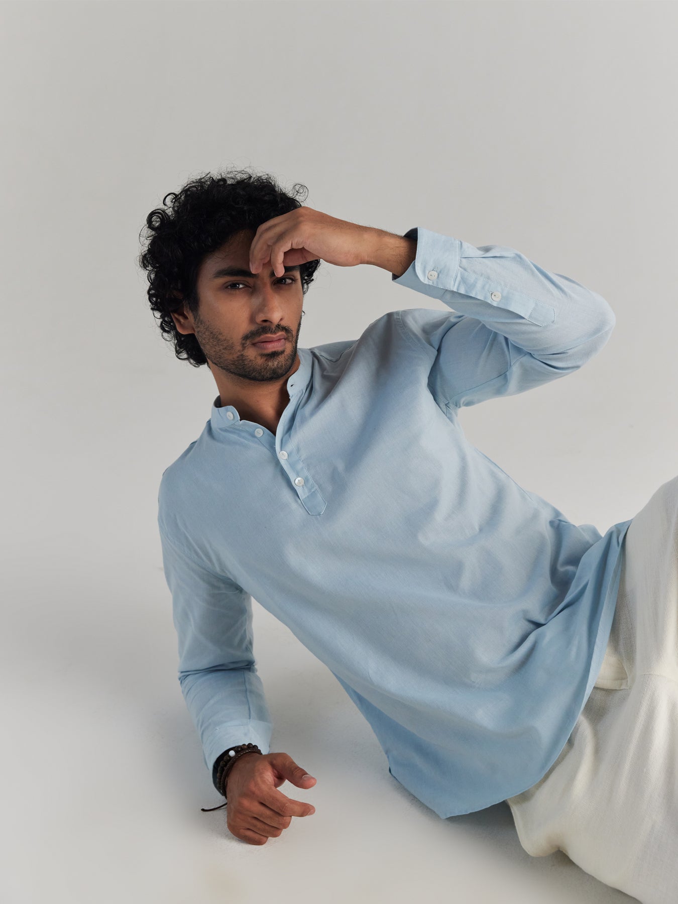 Men Sky Blue Airy Linen Short Kurta