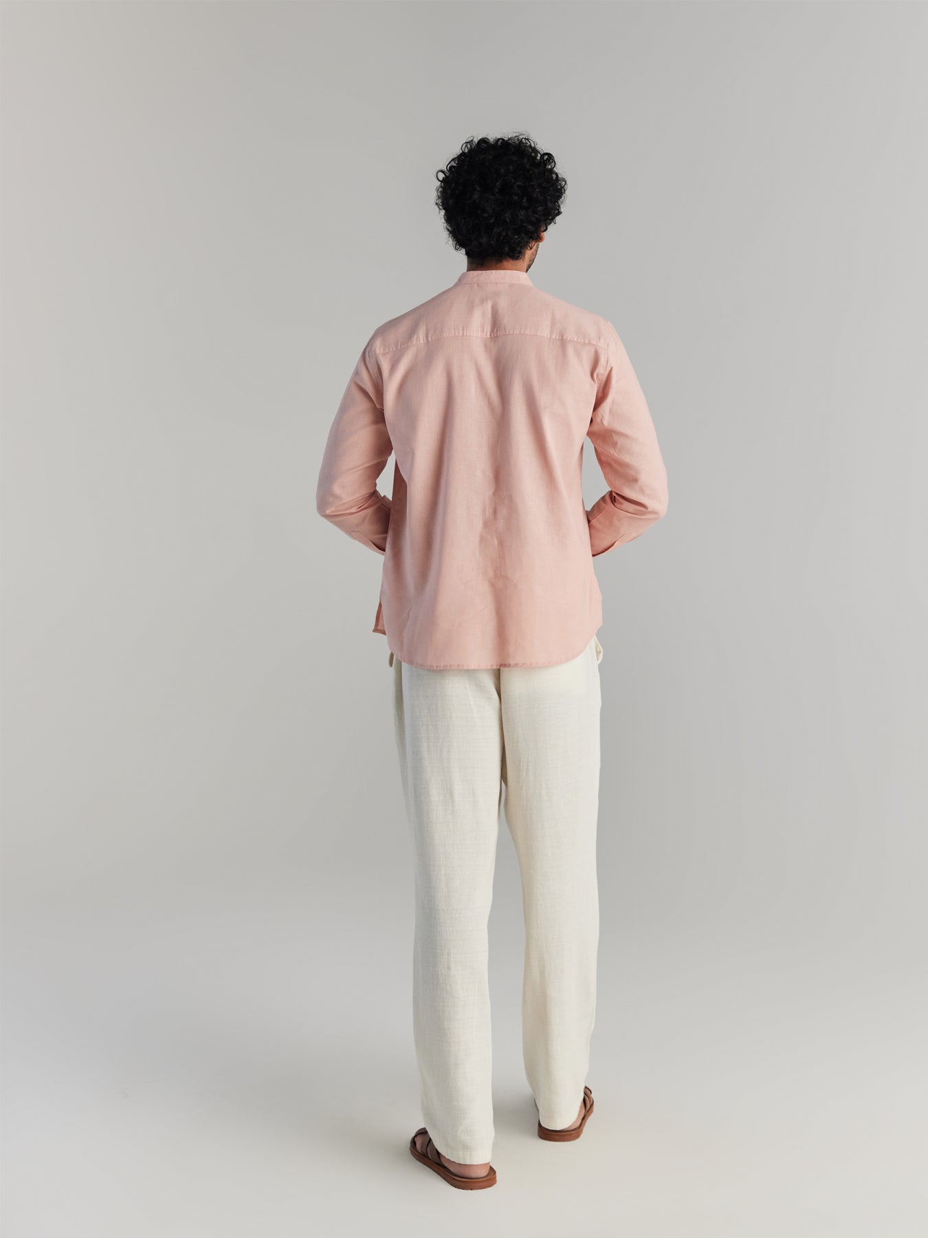 Men Salmon Pink Airy Linen Short Kurta