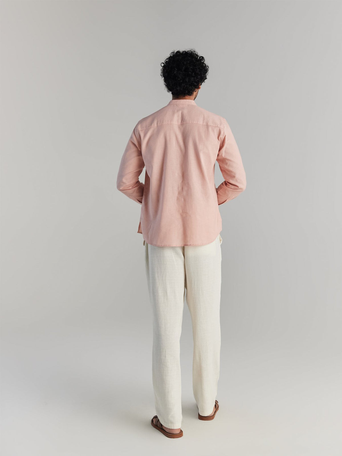 Men Salmon Pink Airy Linen Short Kurtas