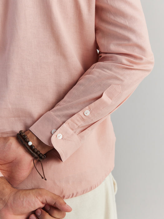 Men Salmon Pink Airy Linen Short Kurta