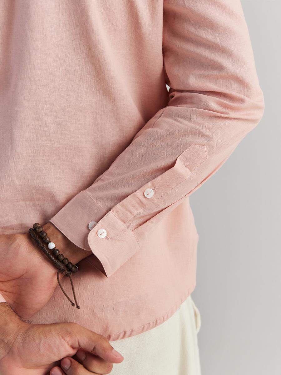 Men Salmon Pink Airy Linen Short Kurtas