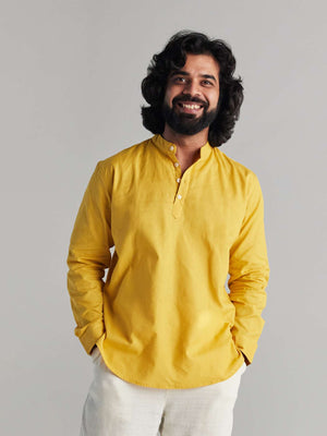 Men Yellow Airy Linen Short Kurtas