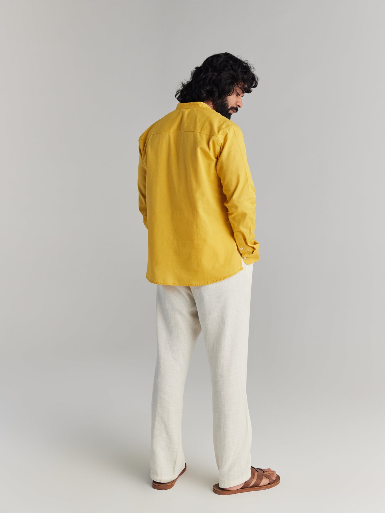 Men Yellow Airy Linen Short Kurta