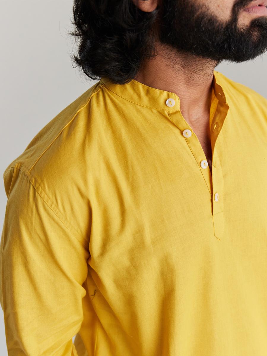 Men Yellow Airy Linen Short Kurtas