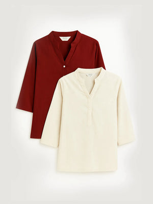 Ecru & Maroon Short Kurta