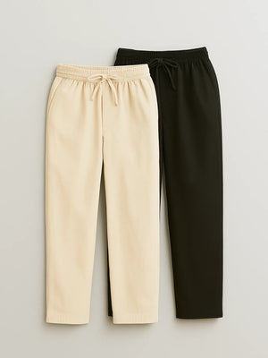 Men Beige & Black Cotton Pant