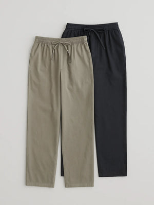 Men Navy Blue & Grey Cotton Pant