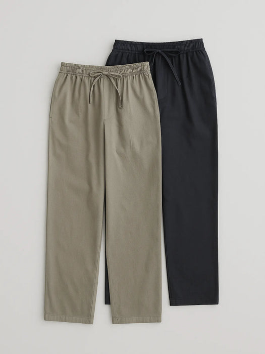 Men Navy Blue & Grey Cotton Pant