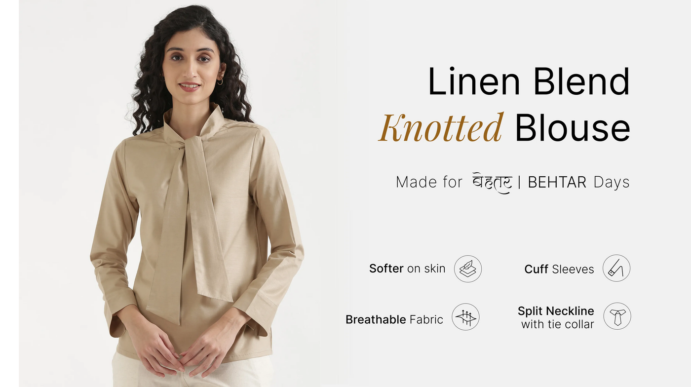 Women Linen Blend Knot Blouse