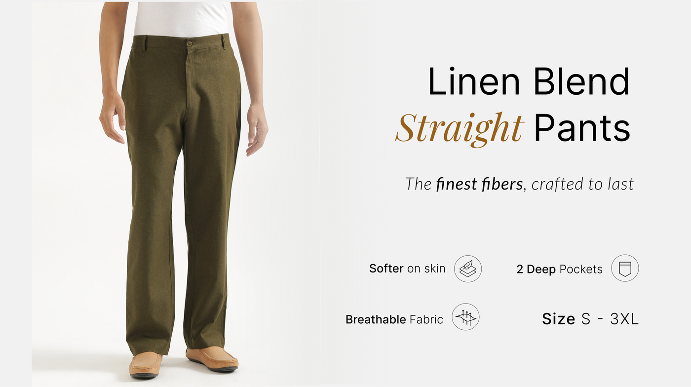 Men Linen Blend Straight Pants