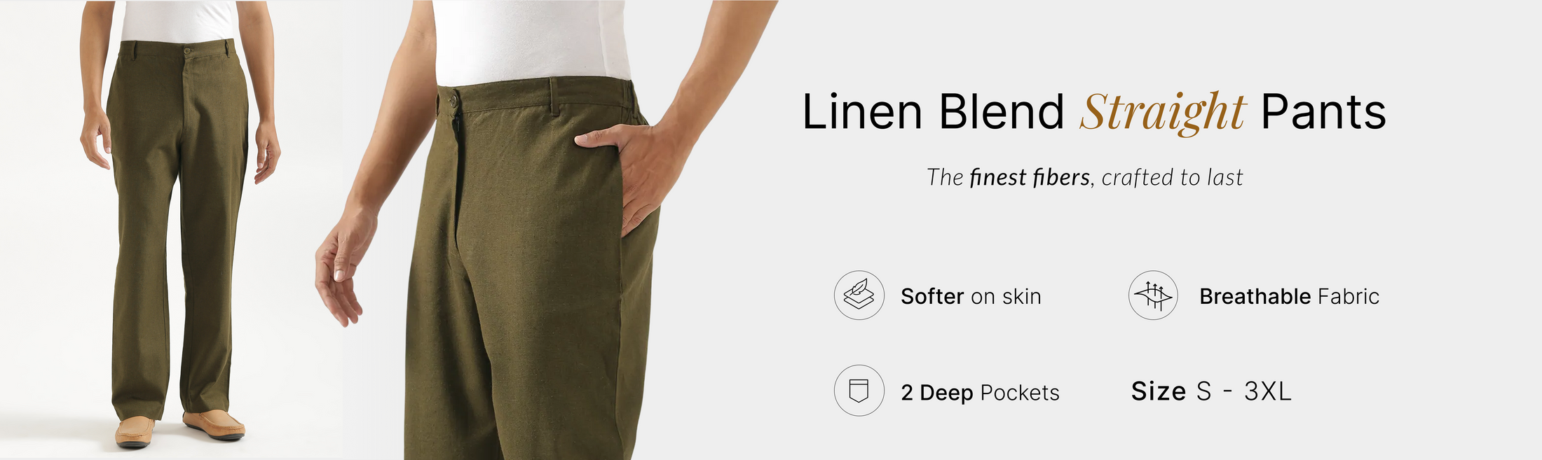 Men Linen Blend Straight Pants