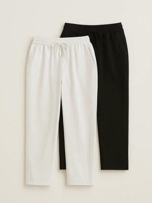 Men Black & White Cotton Pant