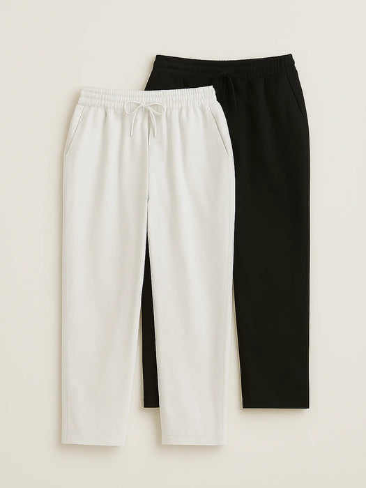 Men Black & White Cotton Pant