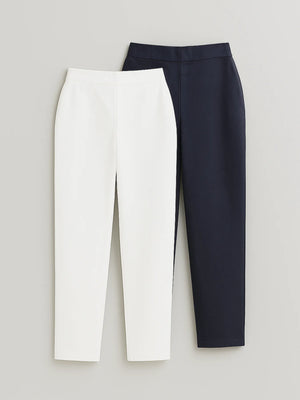 Navy Blue & White Straight Fit Formal Pants