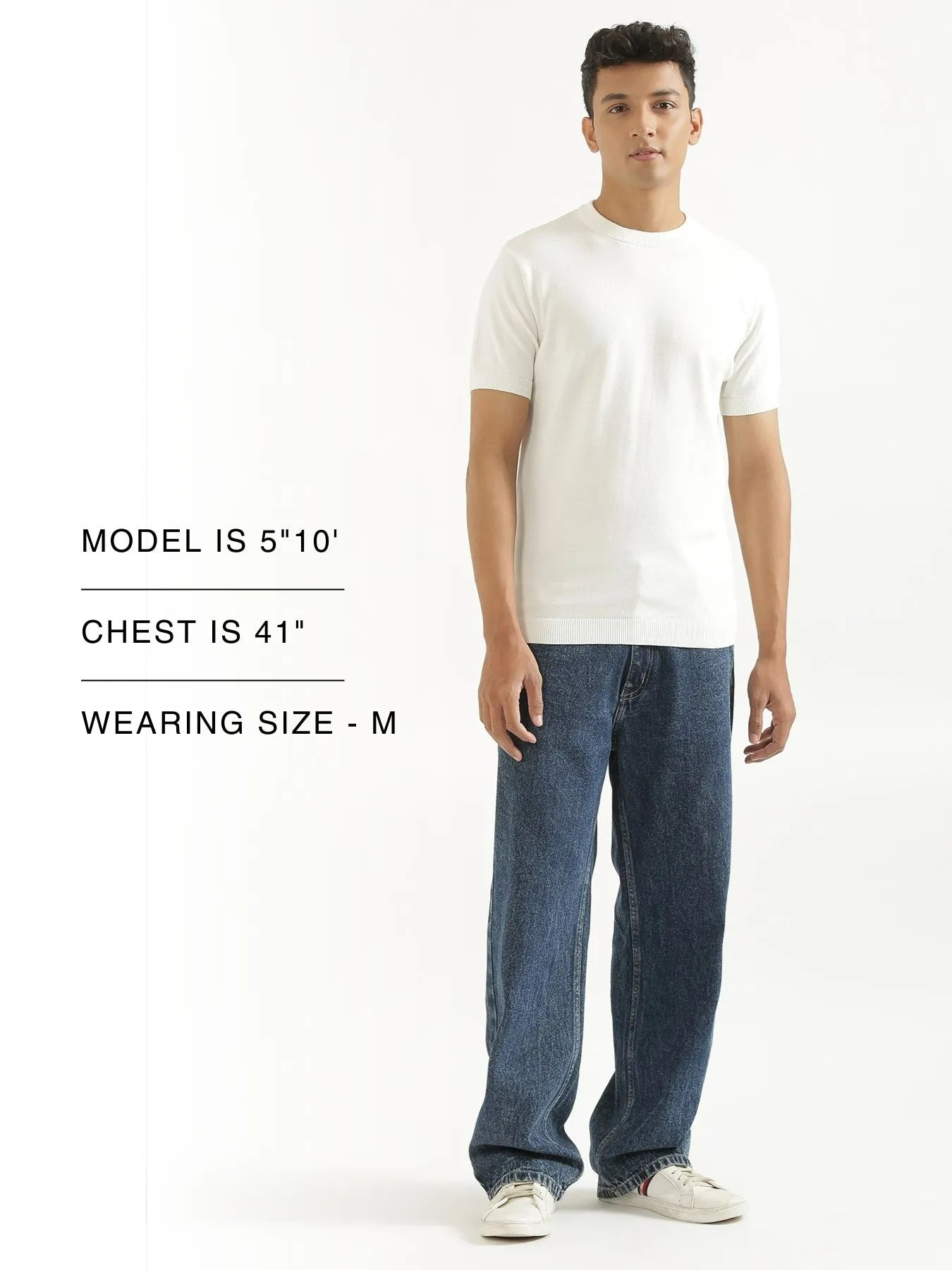 Men Off White Flat Knit Round Neck T-shirt