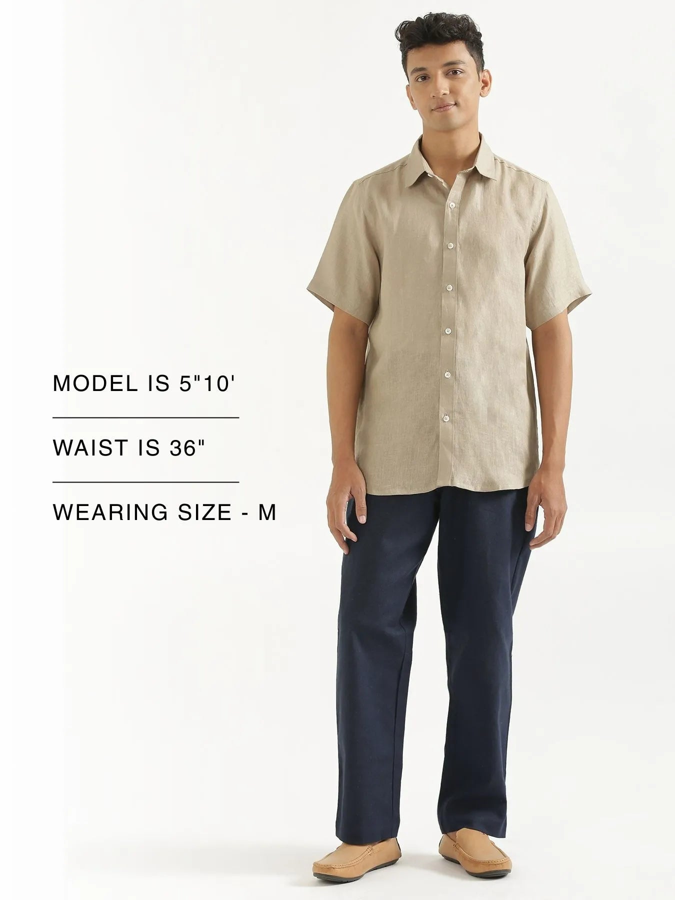 Men Navy Blue Linen Blend Straight Pant