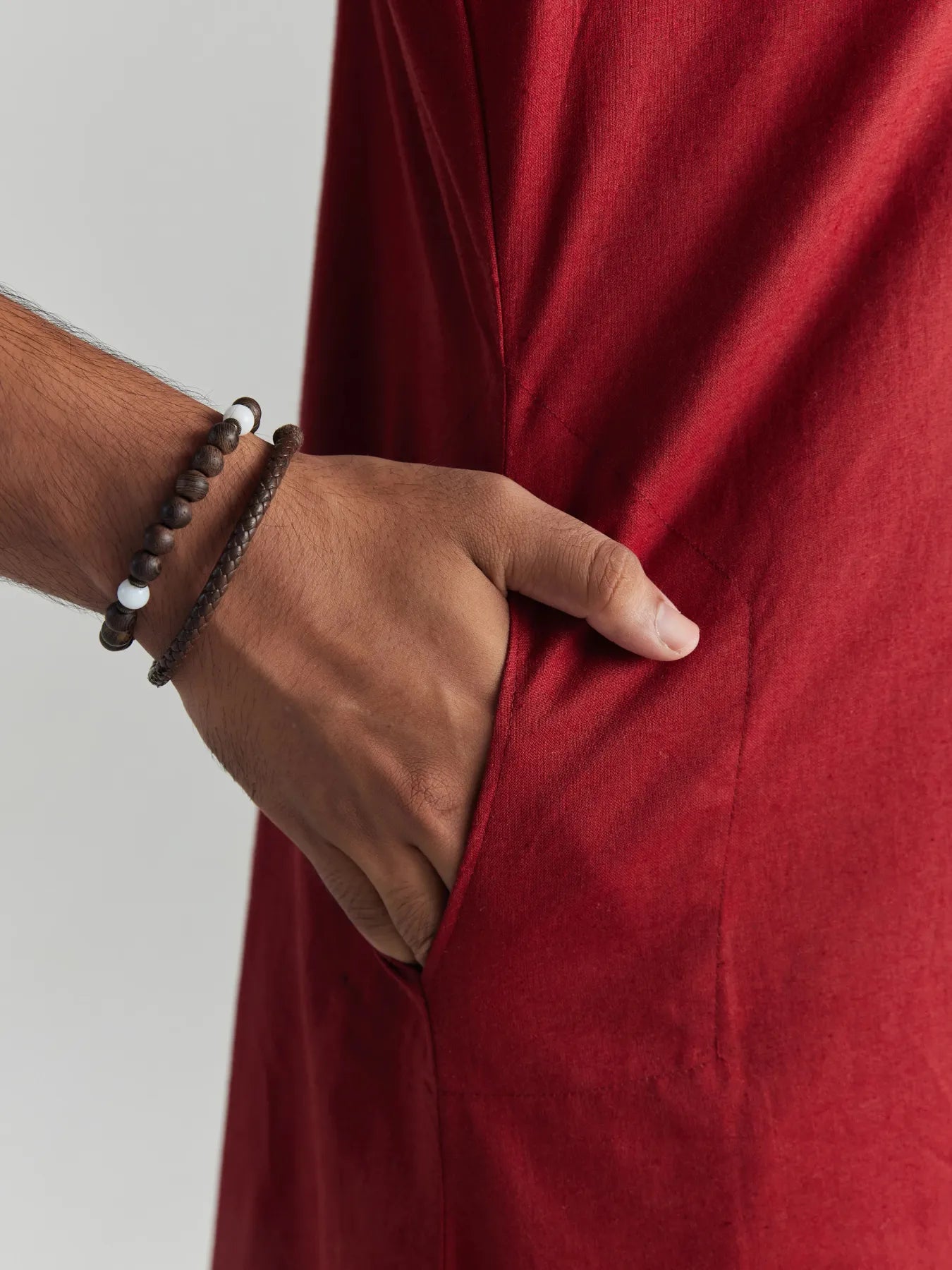 Men Maroon Airy Linen Long Kurta