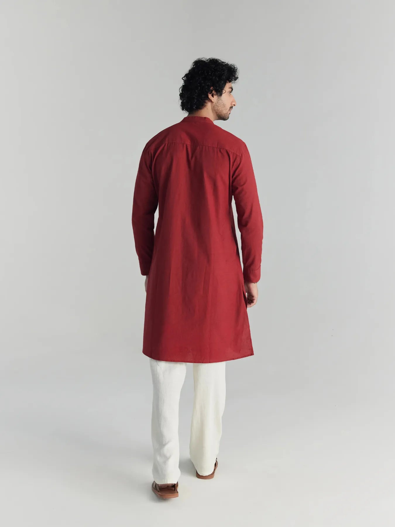 Men Maroon Airy Linen Long Kurta