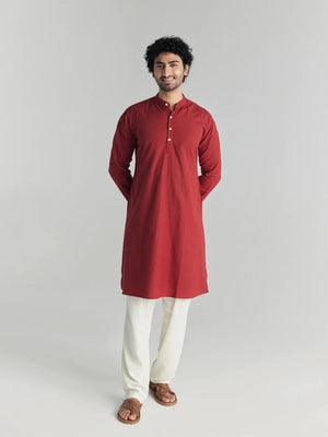 Men Maroon Airy Linen Long Kurta