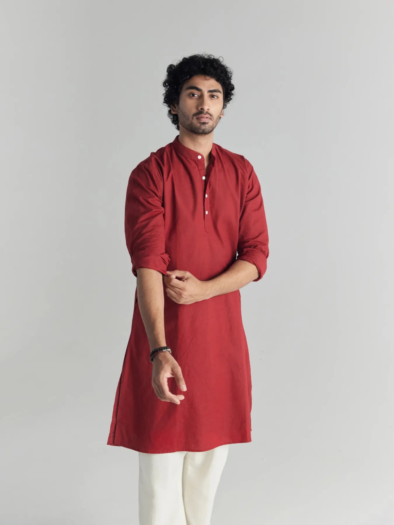 Men Maroon Airy Linen Long Kurta