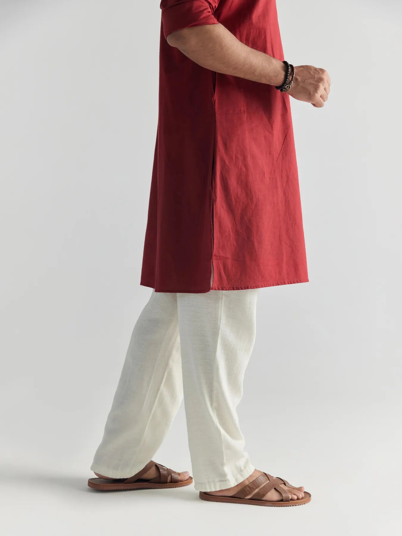 Men Maroon Airy Linen Long Kurta