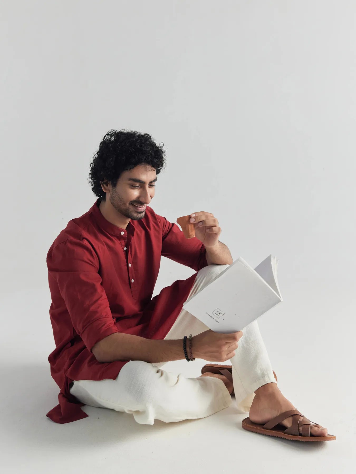 Men Maroon Airy Linen Long Kurta