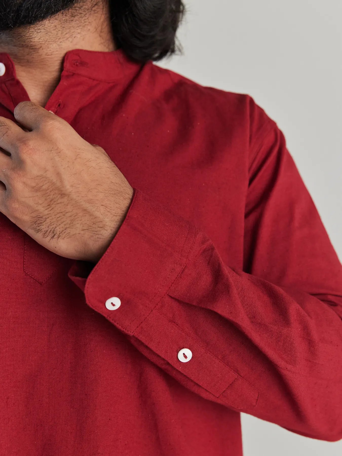 Men Maroon Airy Linen Short Kurta