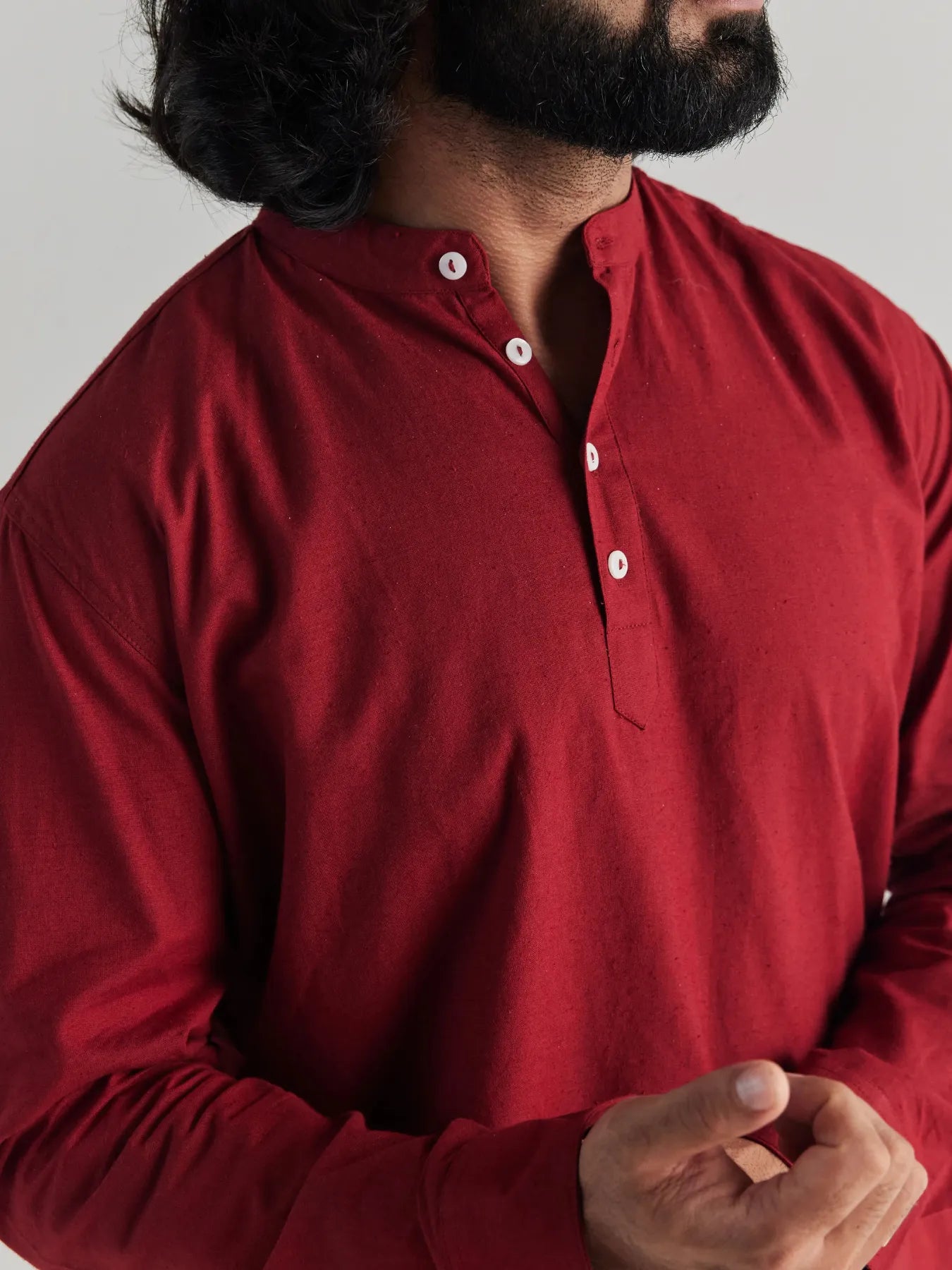 Men Maroon Airy Linen Short Kurta