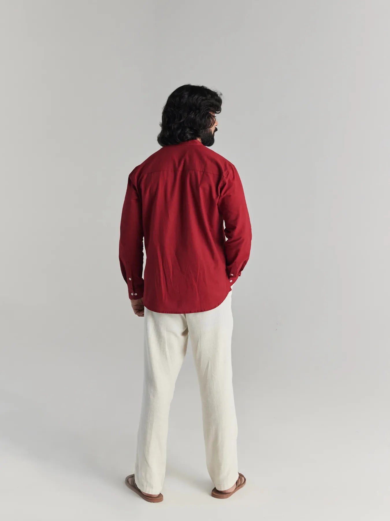 Men Maroon Airy Linen Short Kurta