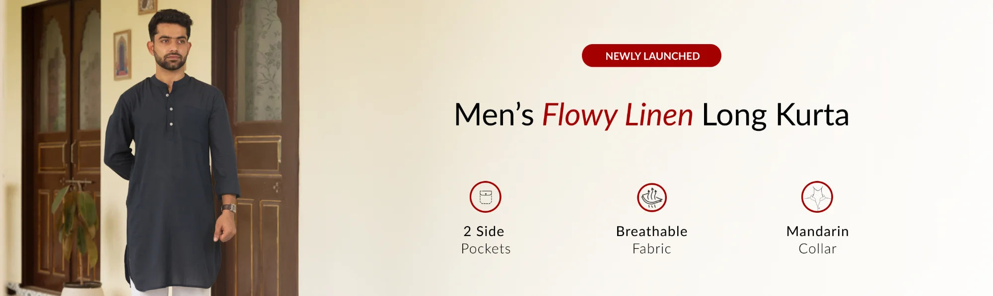 Men Flowy Linen Long Kurta