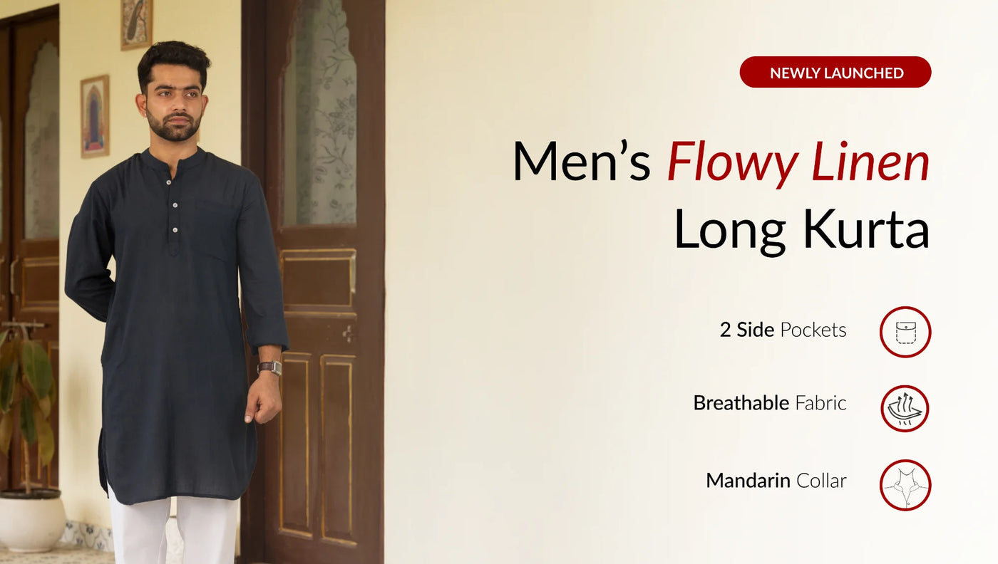 Men Flowy Linen Long Kurta