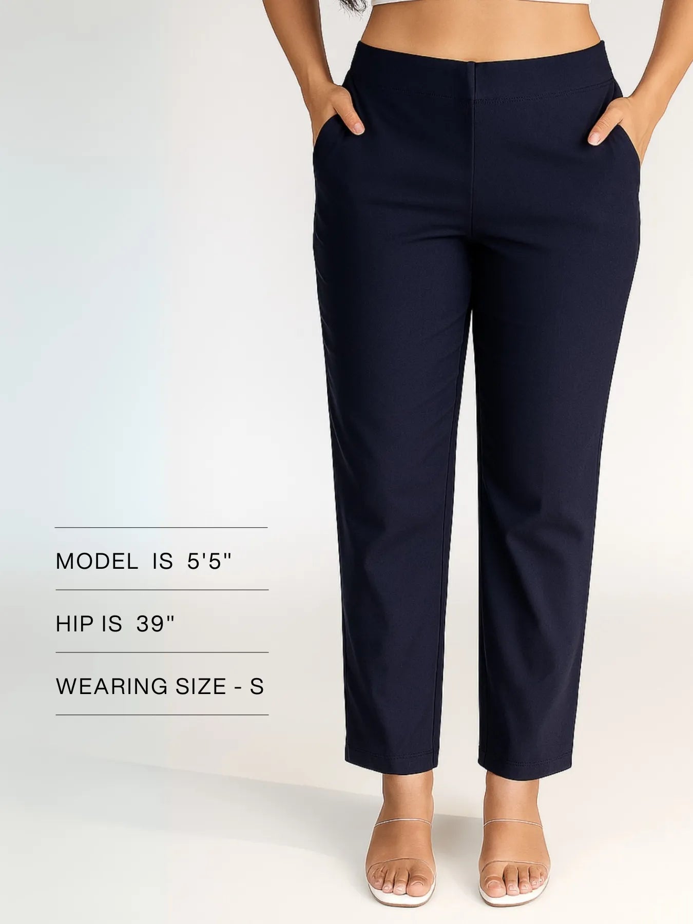 Women Navy Blue Straight Fit Formal Pants