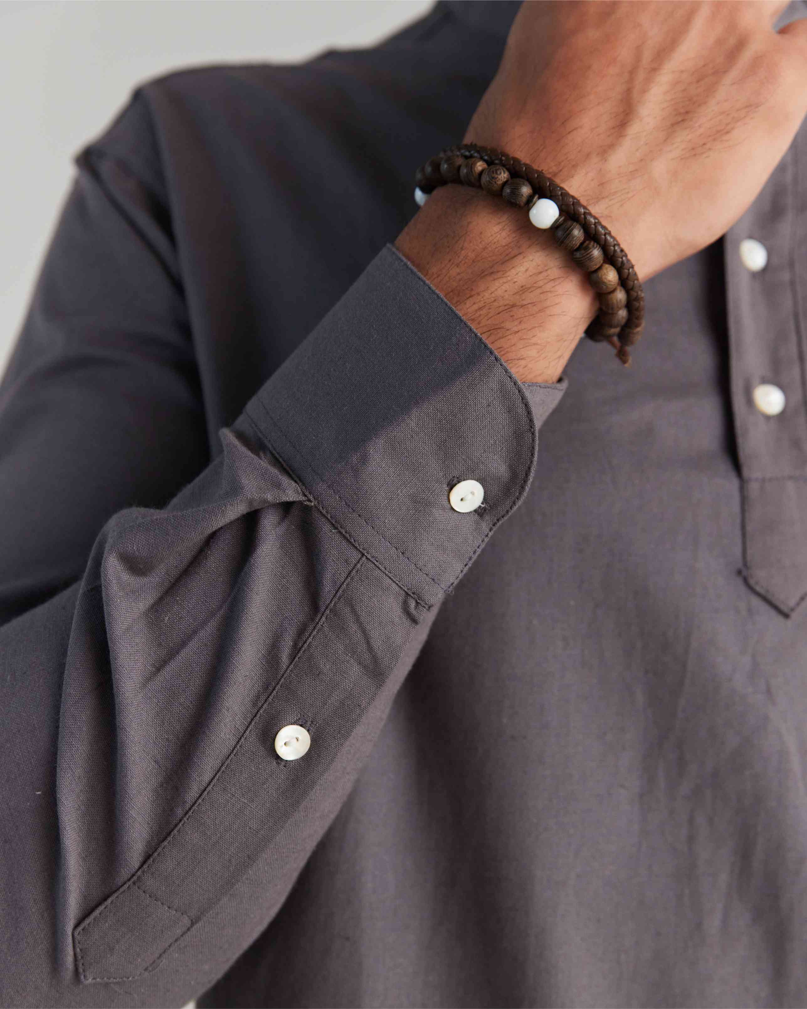 Men Grey Airy Linen Short Kurta