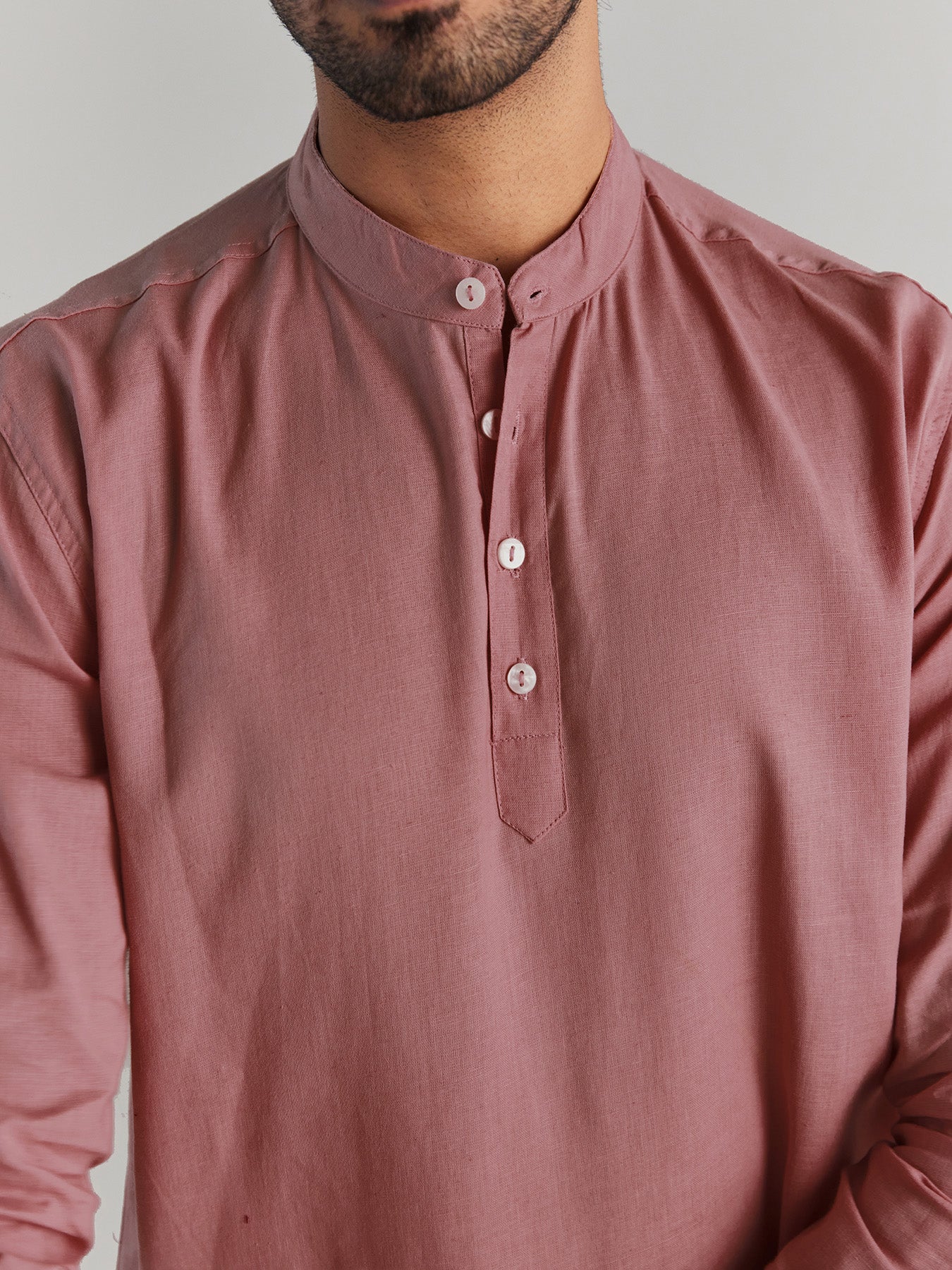 Men Rose Taupe Airy Linen Short Kurta