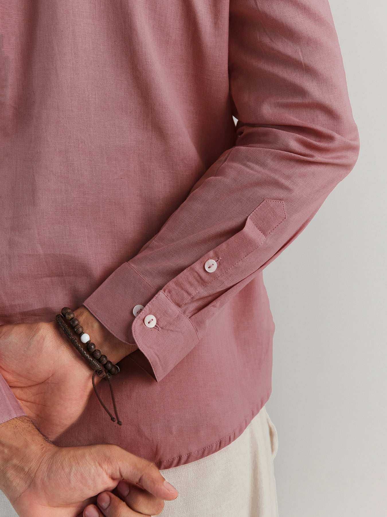 Men Rose Taupe Airy Linen Short Kurta
