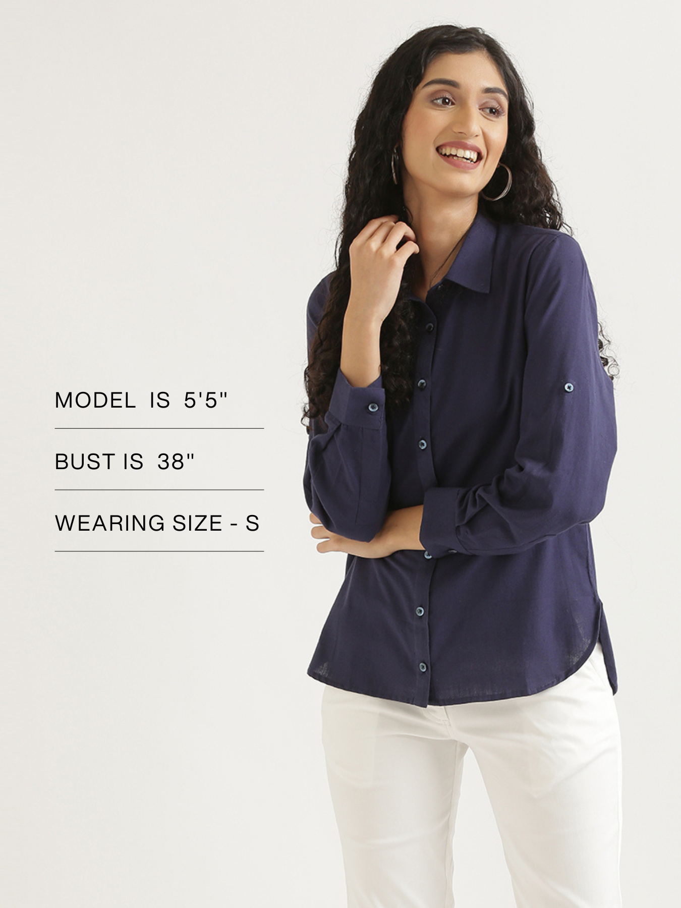 Women Navy Blue Airy-Linen Shirt