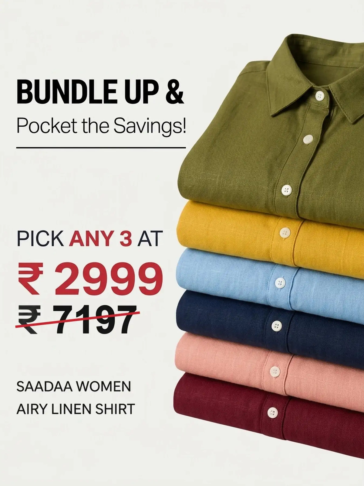 Pick Any 3 banner - Pick Any 3 Women Airy-Linen Shirt
