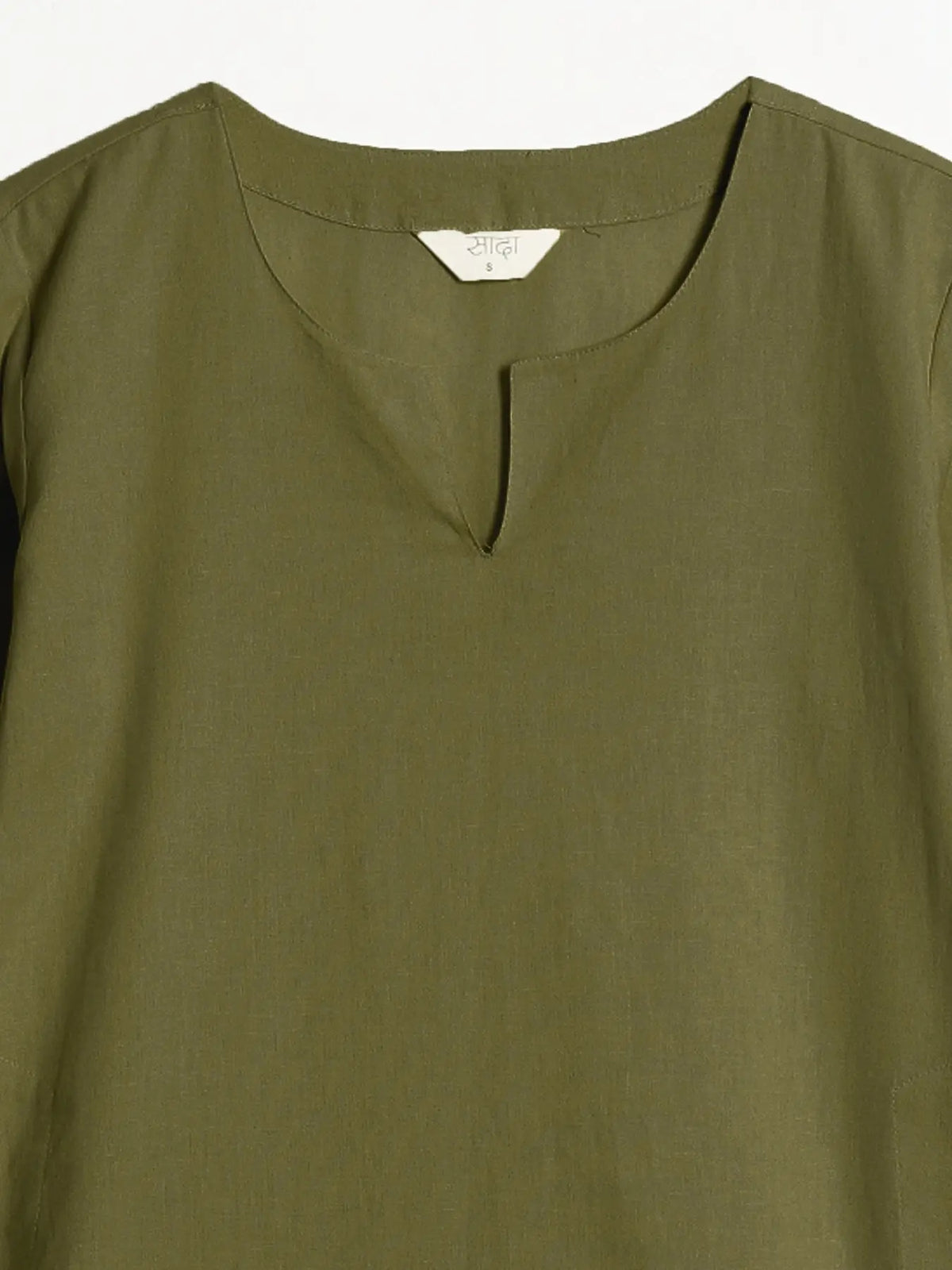 Women Olive Green Airy Linen Mid Thigh Length Kurta