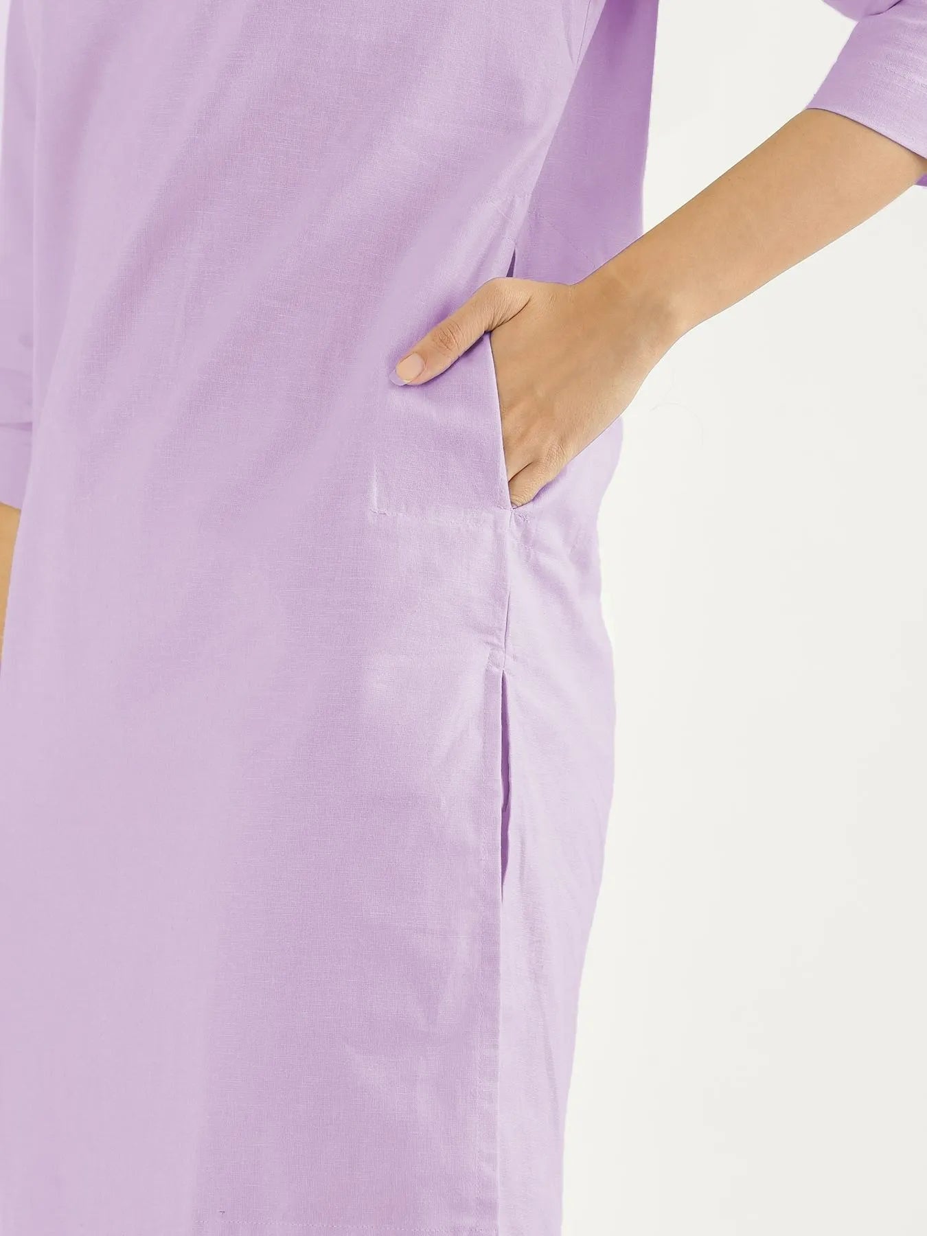 Women Lilac Airy Linen Mid Thigh Length Kurta