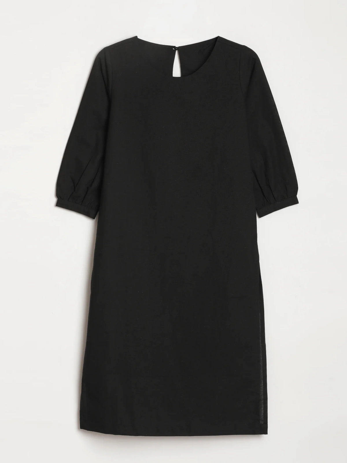 Women Black Airy Linen Puff Sleeve Long Kurta